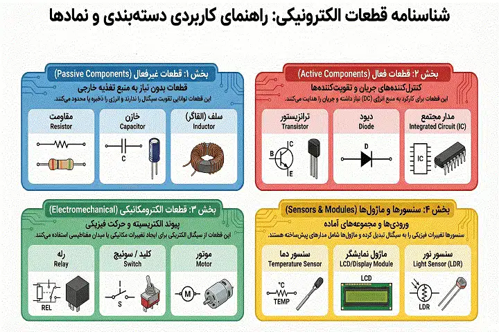 دسته بندی انواع قطعات الکترونیکی